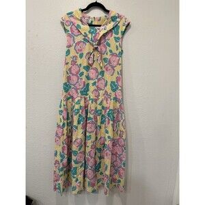 Vintage Laura Ashley Floral Cotton Dress Cottagecore Prairie Sailor Collar 80s90